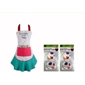 Birthday Cake Maker Cotton Ruffle Apron + 60 Colorful Happy Birthday Baking Cups